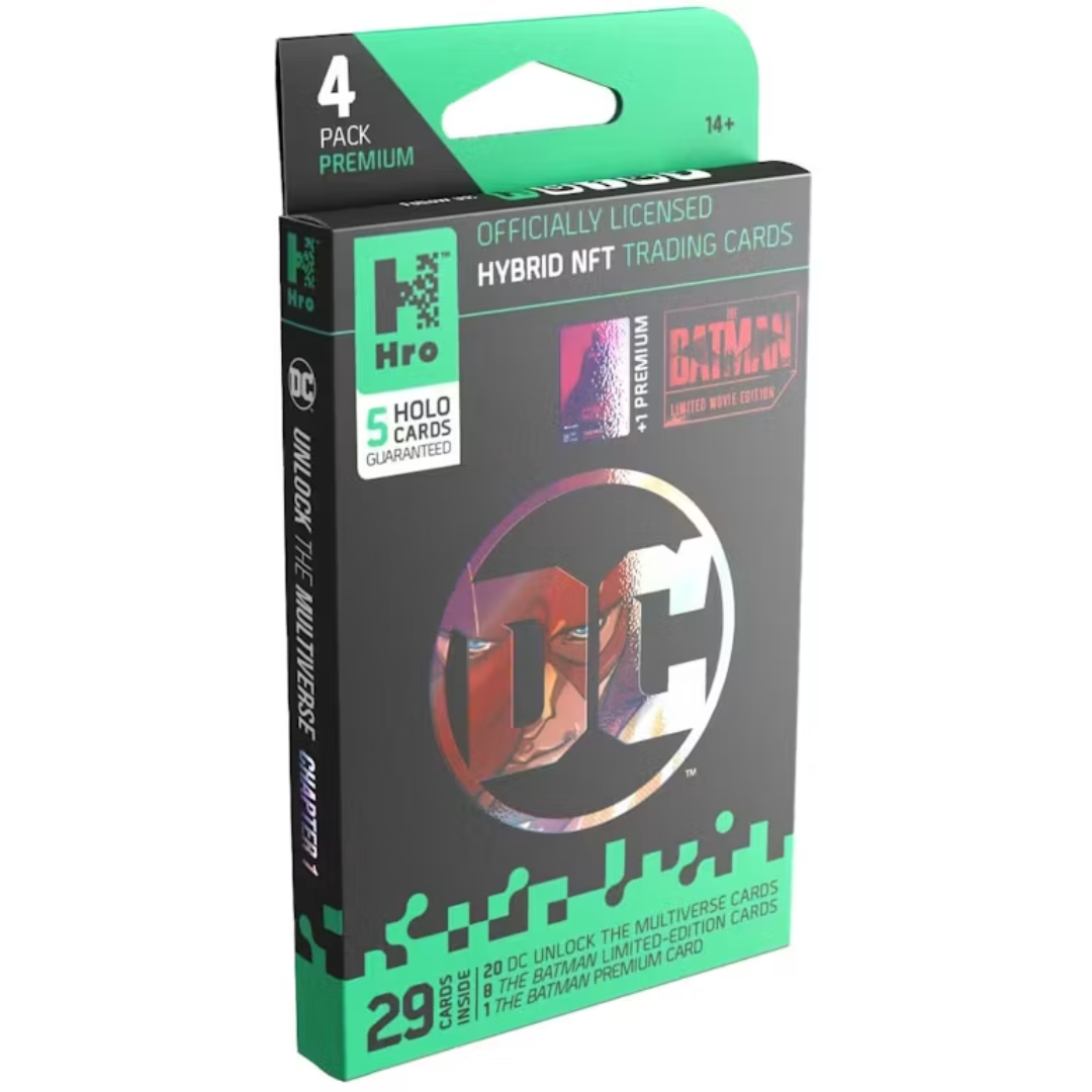 2022 DC Hro Hybrid Trading Cards DC Unlock The Multiverse Chapter 1: The Batman 4-Pack Premium Booster Box