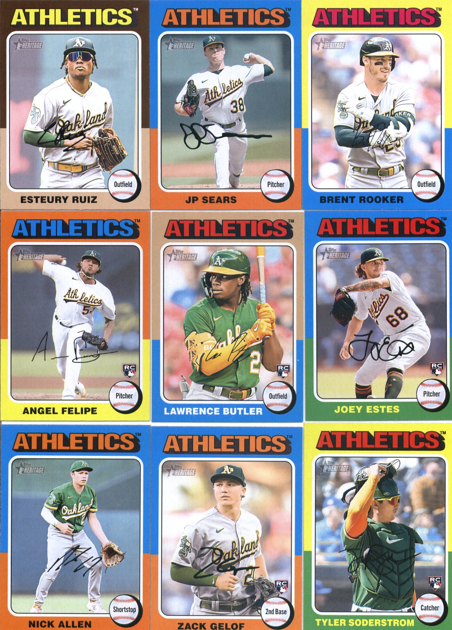 2024 Topps Heritage Oakland Athletics Team Set of 9 Cards