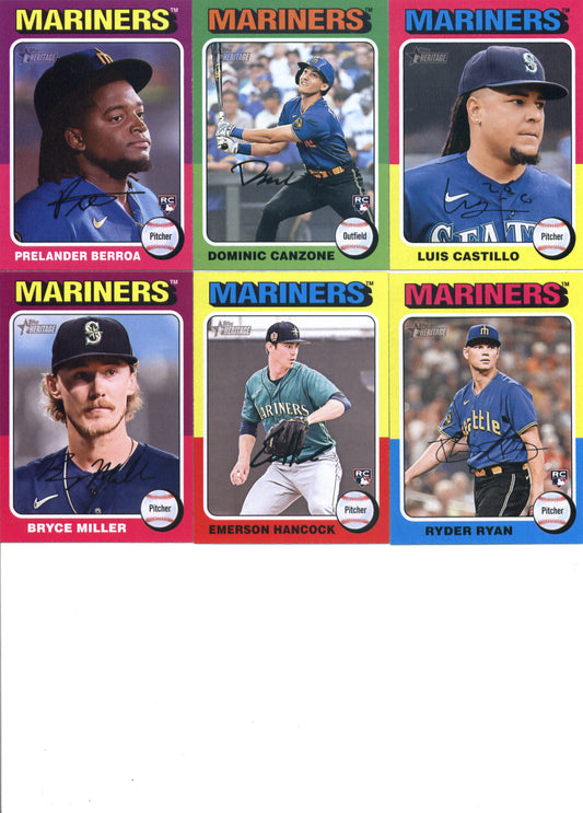 2024 Topps Heritage Seattle Mariners Team Set of 12 Cards