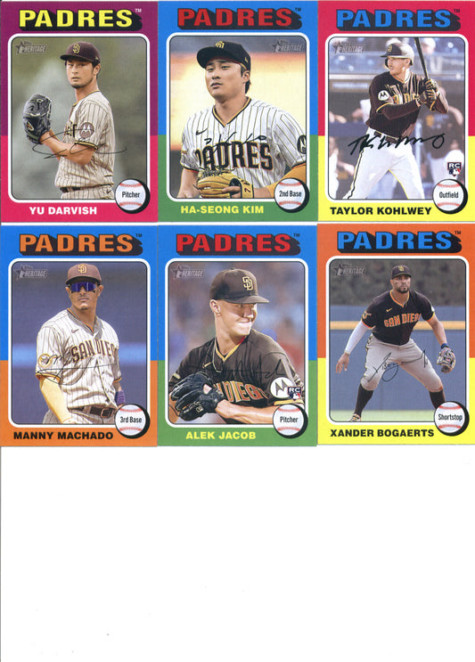 2024 Topps Heritage San Diego Padres Team Set of 6 Cards