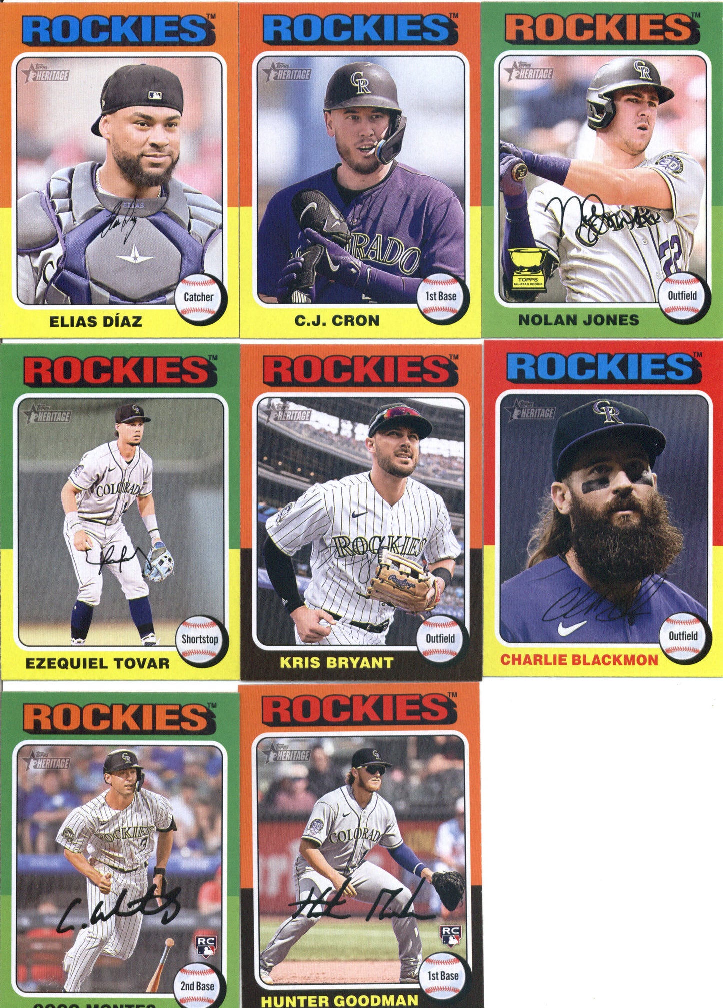 2024 Topps Heritage Colorado Rockies Team Set of 8 Cards