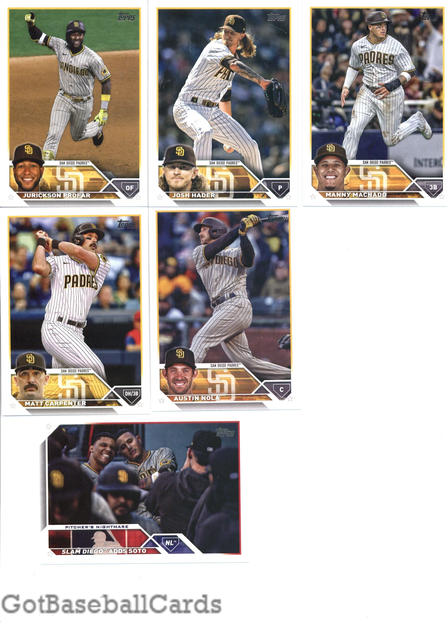 2023 Topps Complete Set (Series 1 & 2) San Diego Padres Team Set of 22 Cards - GotBaseballCards