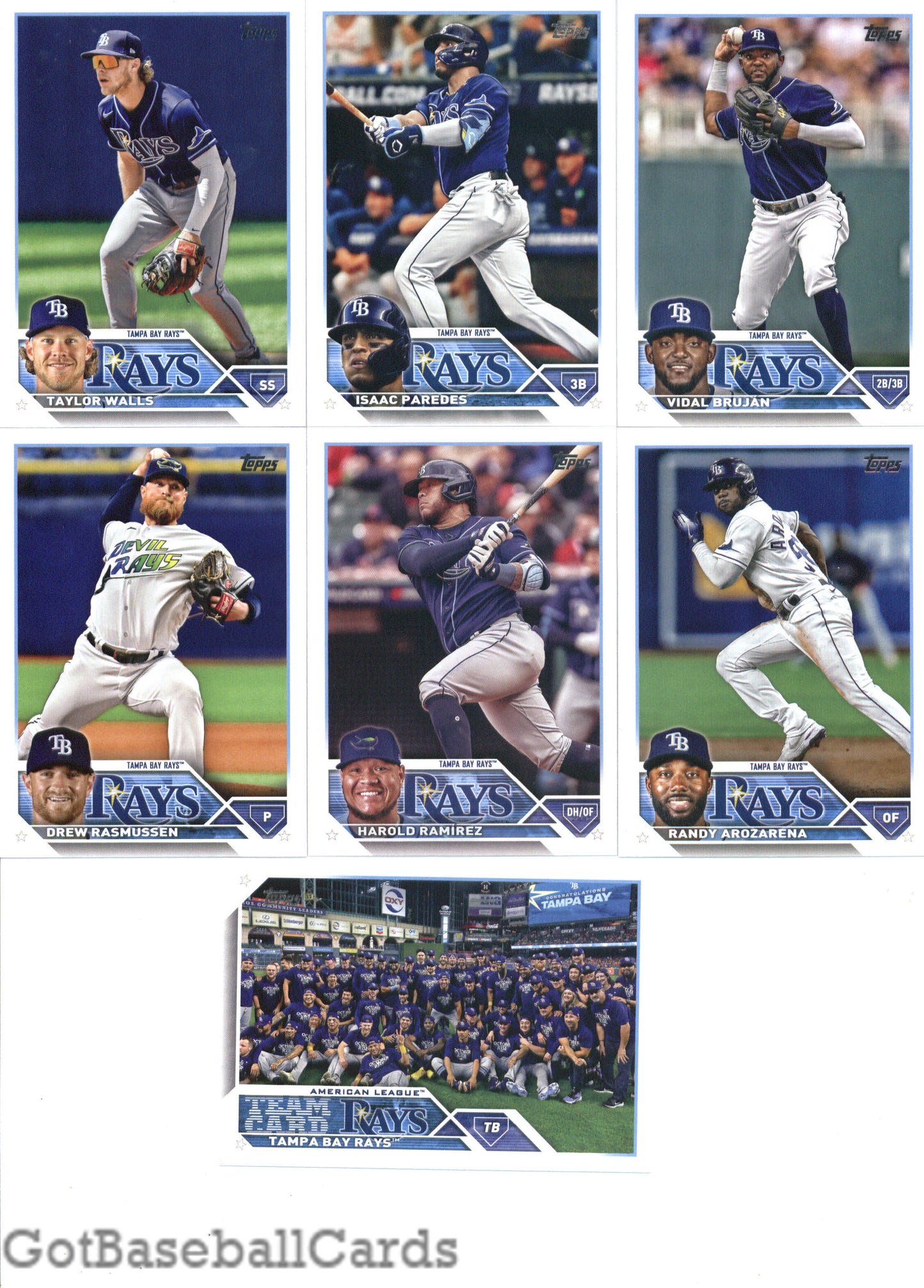 2023 Topps Complete Set (Series 1 & 2) Tampa Bay Rays Team Set of 16 Cards - GotBaseballCards