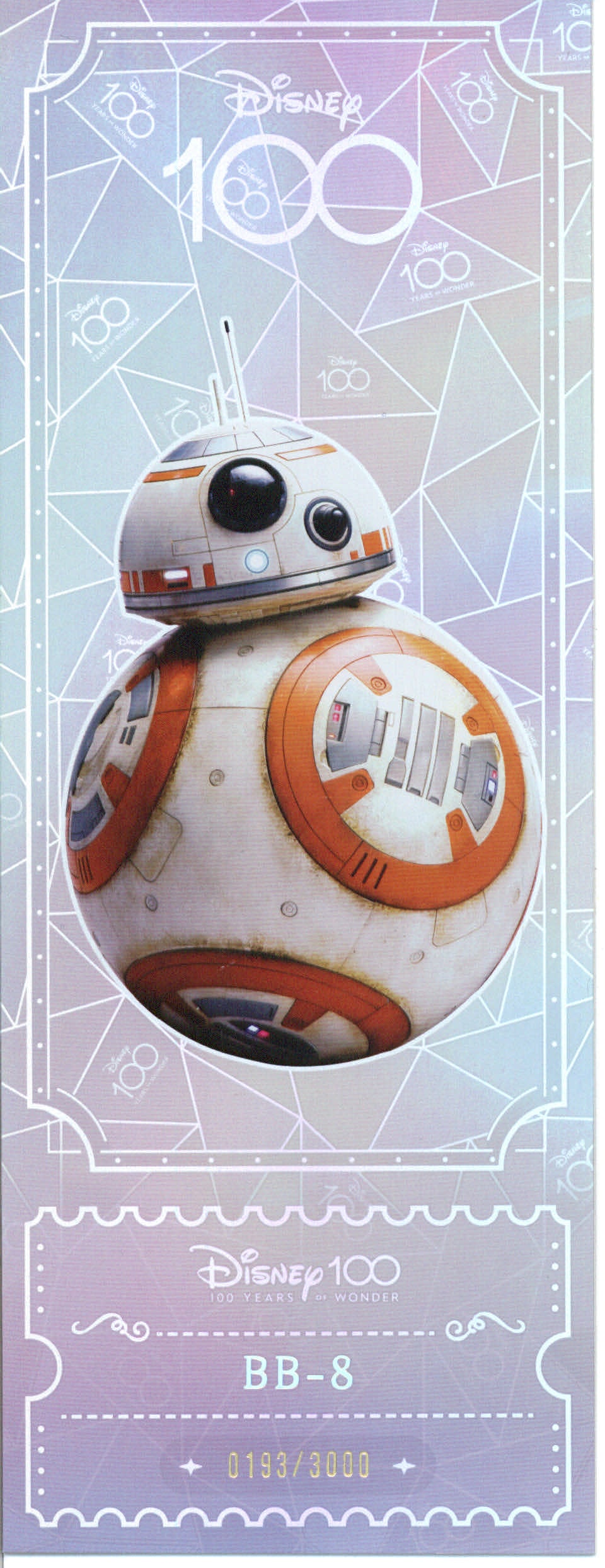 2023 Kakawow Disney 100 Ticket BB-8 (Star Wars) #/3000 - GotBaseballCards