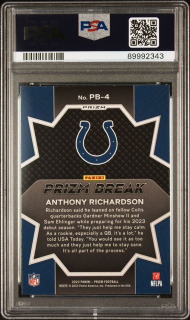 2023 Prizm #PB4 - Anthony Richardson Prizm Break-Green PSA 10 GEM MT