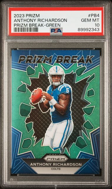 2023 Prizm #PB4 - Anthony Richardson Prizm Break-Green PSA 10 GEM MT