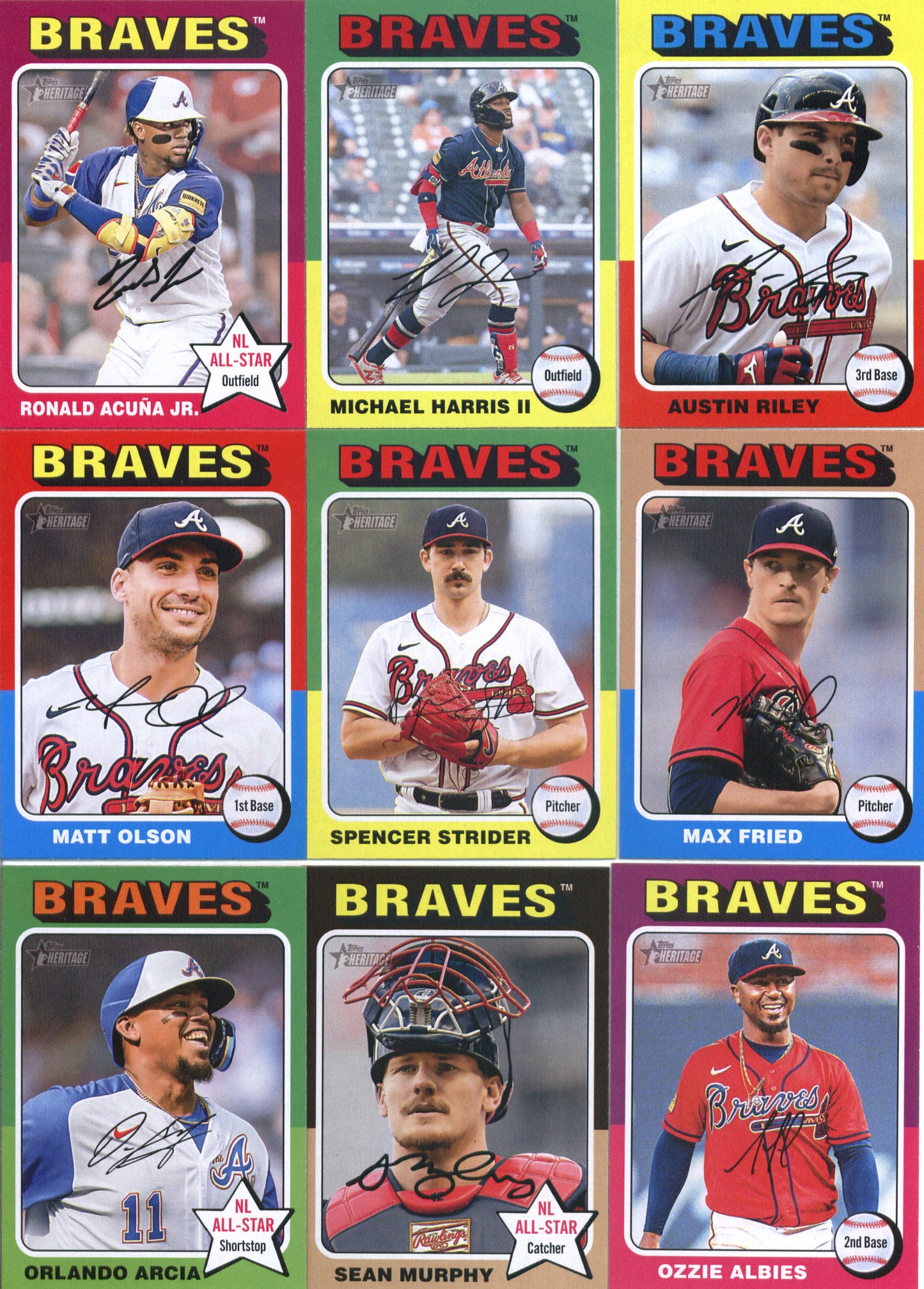 2024 Topps Heritage Atlanta Braves Team Set of 18 Cards