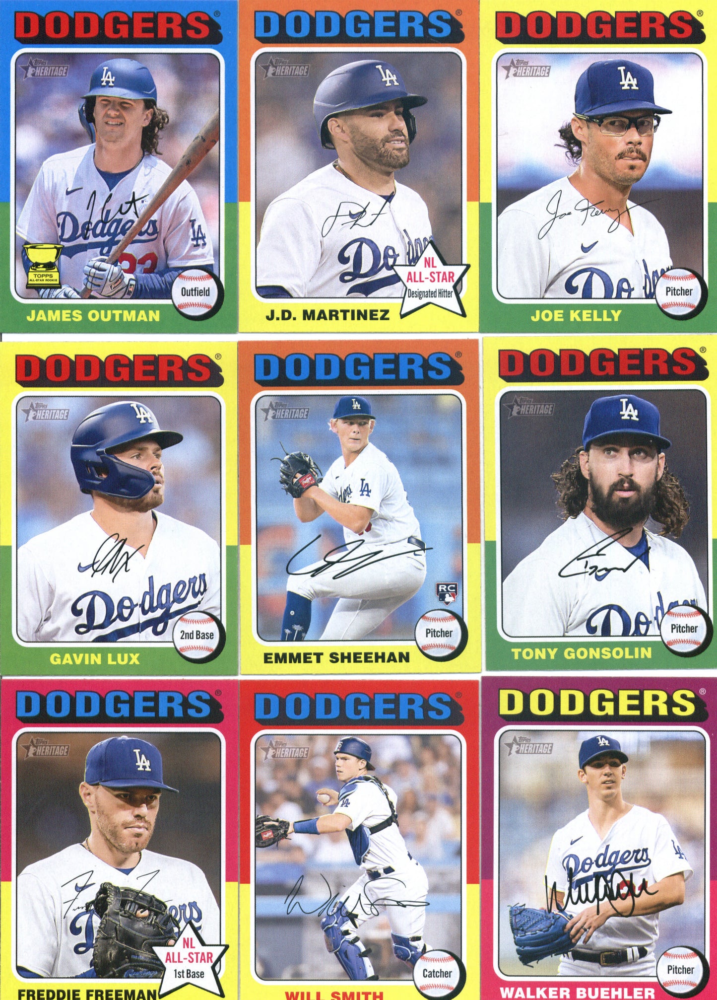 2024 Topps Heritage Los Angeles Dodgers Team Set of 15 Cards