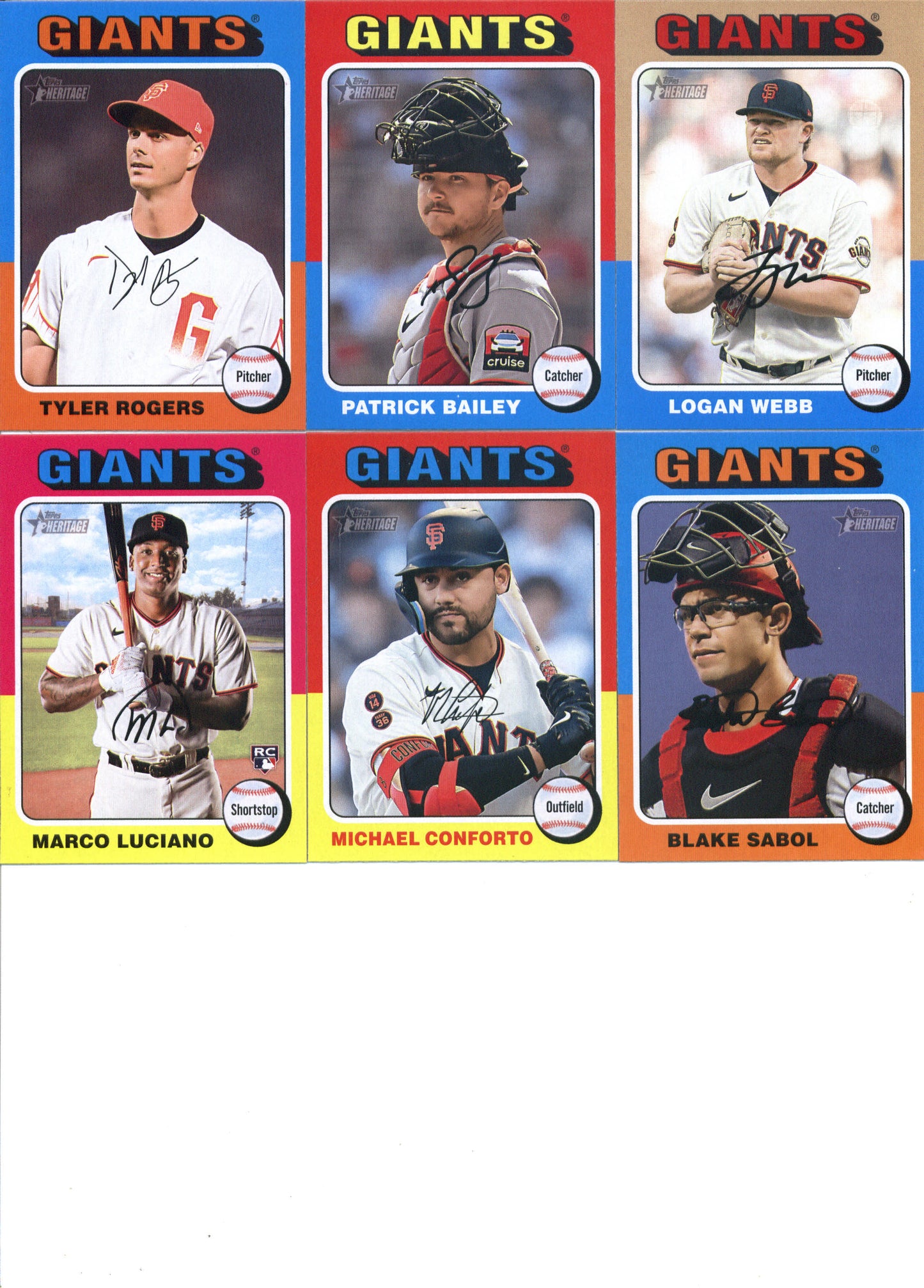 2024 Topps Heritage San Francisco Giants Team Set of 12 Cards