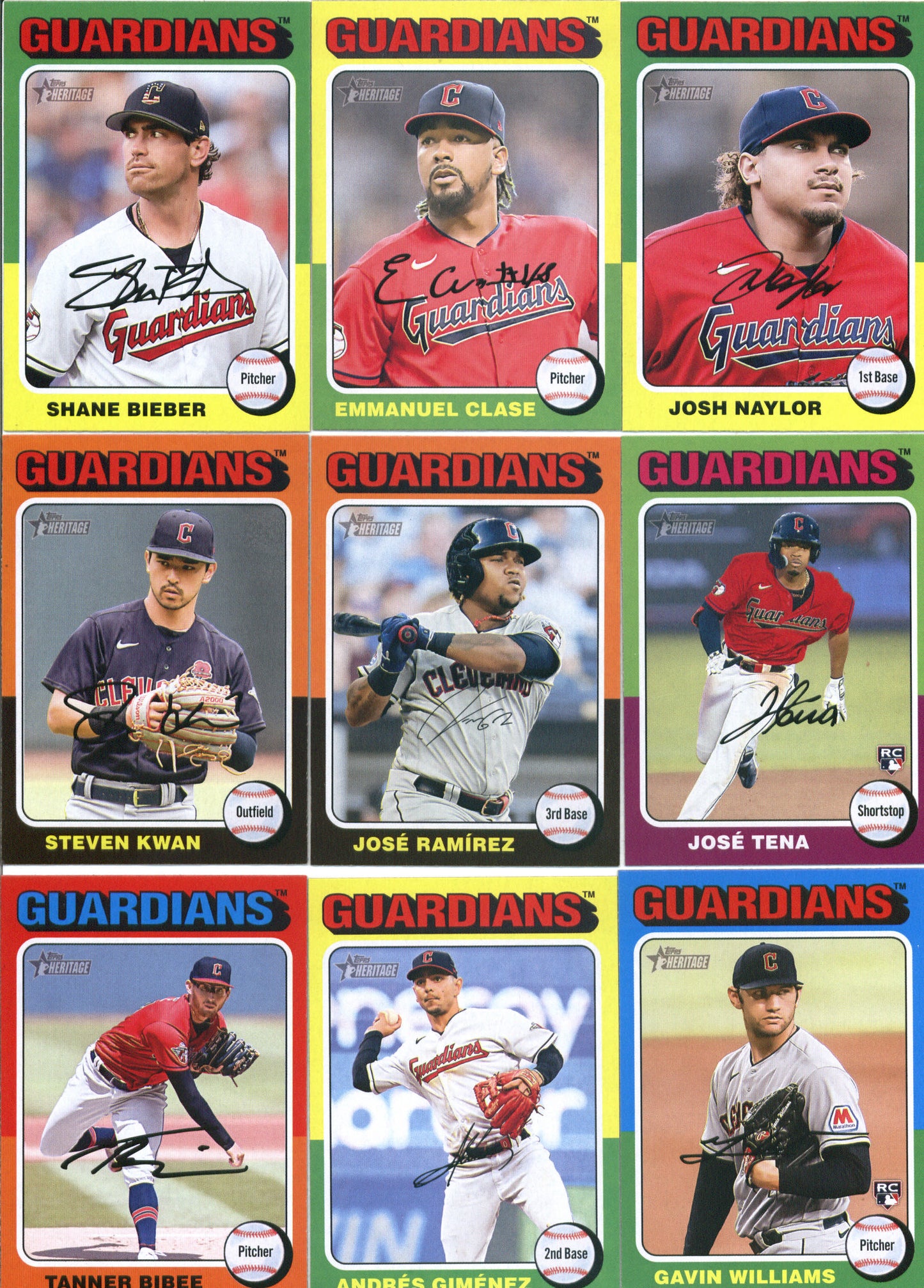 2024 Topps Heritage Cleveland Guardians Team Set of 9 Cards