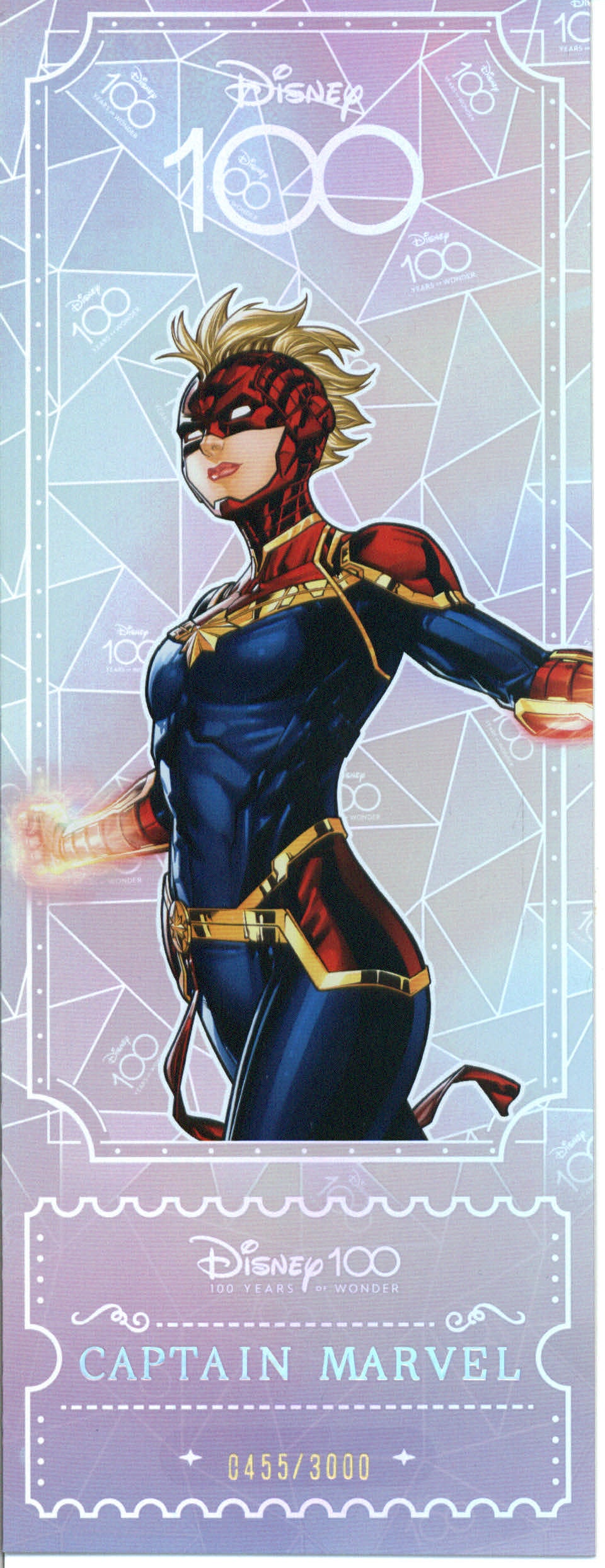 2023 Kakawow Disney 100 Ticket Captain Marvel #/3000