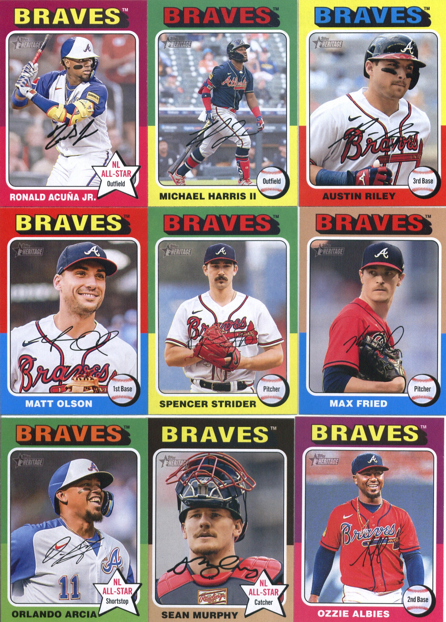 2024 Topps Heritage Atlanta Braves Team Set of 18 Cards - GotBaseballCards