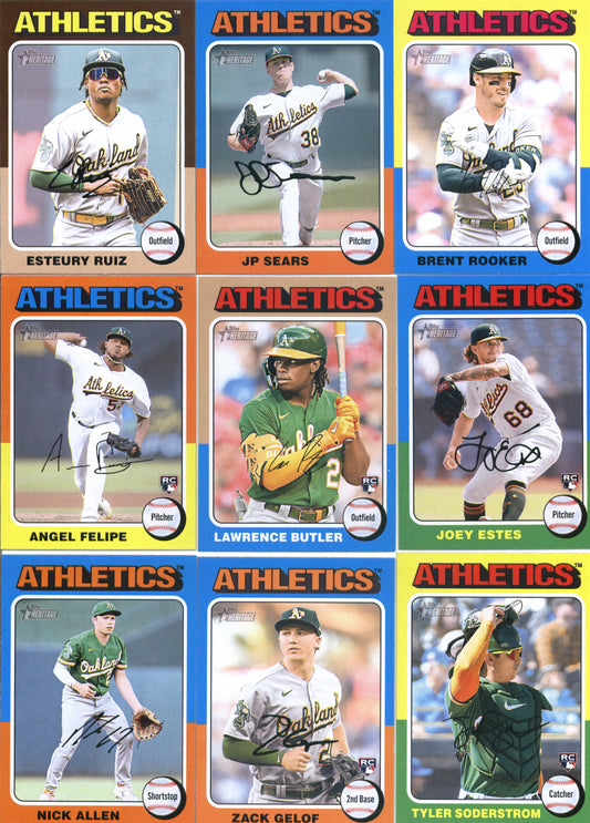 2024 Topps Heritage Oakland Athletics Team Set of 9 Cards - GotBaseballCards
