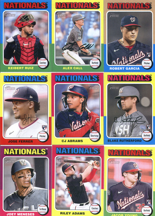 2024 Topps Heritage Washington Nationals Team Set of 9 Cards - GotBaseballCards