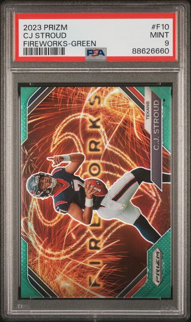 2023 Prizm #F10 - CJ Stroud Fireworks-Green PSA 9 MINT - GotBaseballCards