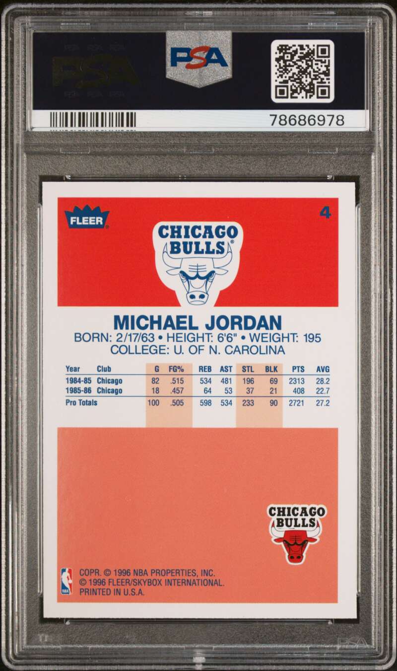 1996-97 Fleer Decade of Excellence #4 Michael Jordan Bulls PSA 10 Gem Mint (978) Image 2