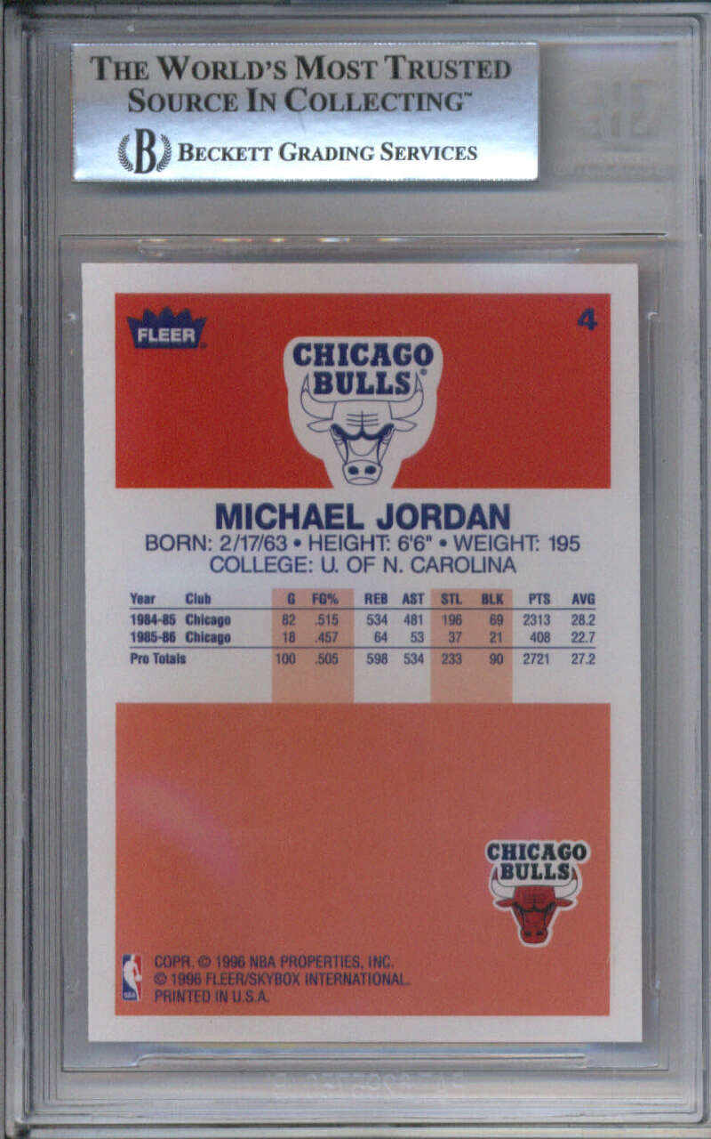 1996-97 Fleer Decade of Excellence #4 Michael Jordan Bulls BGS 8.5 NM - MT + Image 2