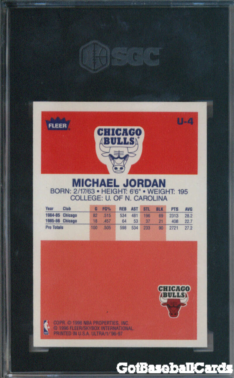 1996-97 Fleer Ultra Decade of Excellence #U-4 Michael Jordan Bulls SGC 9.5 Mint+ Image 2