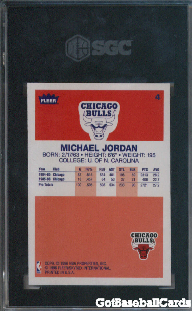 1996-97 Fleer Decade of Excellence #4 Michael Jordan Chicago Bulls SGC 9.5 Mint+ Image 2