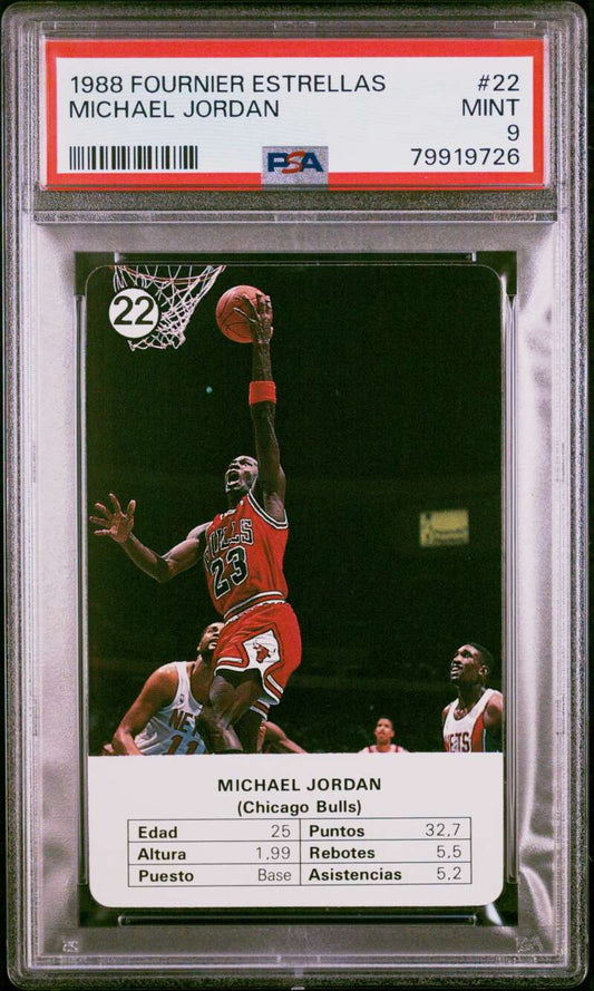 1988-89 Fournier Estrellas #22 Michael Jordan Chicago Bulls PSA 9 Mint Image 1