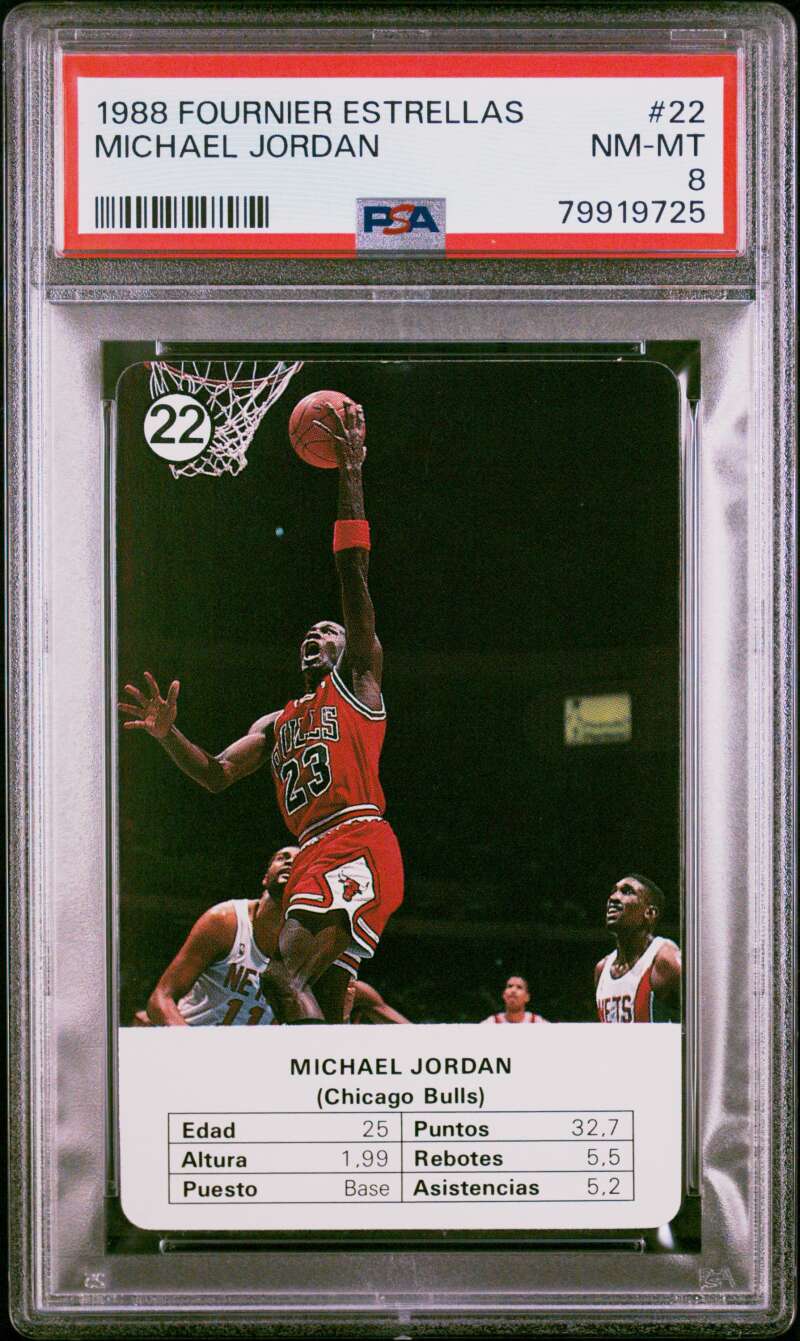 1988-89 Fournier Estrellas #22 Michael Jordan Chicago Bulls PSA 8 NM - MT Image 1