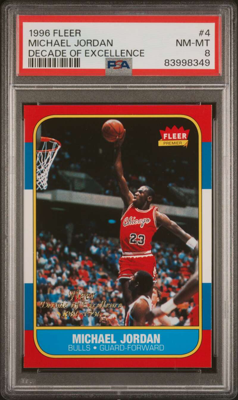 1996-97 Fleer Decade of Excellence #4 Michael Jordan Chicago Bulls PSA 8 NM - MT Image 1