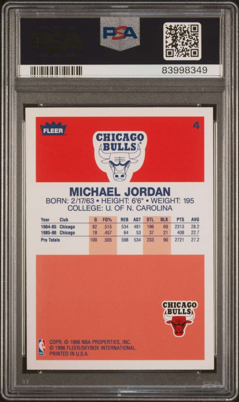 1996-97 Fleer Decade of Excellence #4 Michael Jordan Chicago Bulls PSA 8 NM - MT Image 2