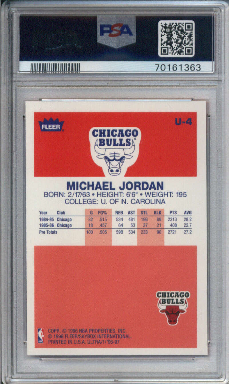 1996-97 Fleer Ultra Decade of Excellence #U-4 Michael Jordan Bulls PSA 9 Mint Image 2