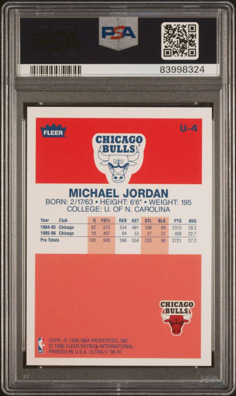 1996-97 Fleer Ultra Decade of Excellence #U-4 Michael Jordan PSA 10 (324) Image 2