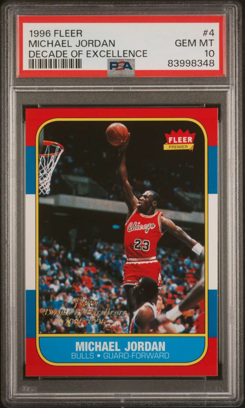 1996-97 Fleer Decade of Excellence #4 Michael Jordan Bulls PSA 10 Gem Mint (348) Image 1