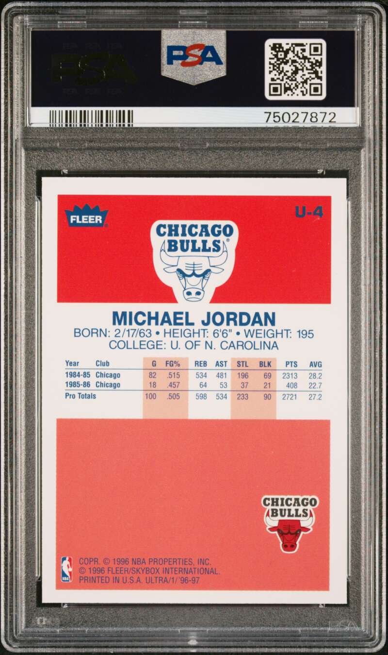 1996-97 Fleer Ultra Decade of Excellence #U-4 Michael Jordan PSA 10 (872) Image 2